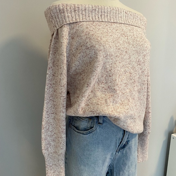 Boat Neck Knit Sweater | Pink White Marl | Dynamite - Picture 2 of 5